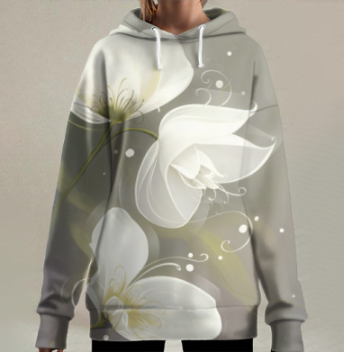 Цифровая картина с нежными парящими цветами, Hoodie Long Oversize 3D