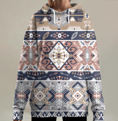 Этнические орнаментальные полосы в стиле навахо, Hoodie Long Oversize 3D