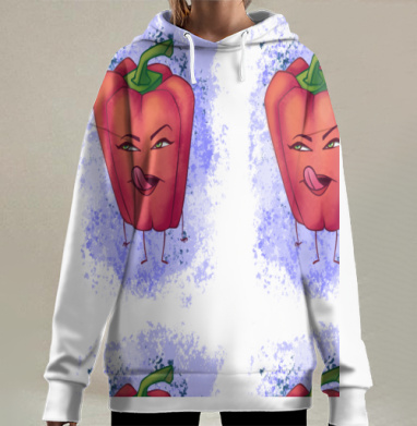 Красный перец с игривым лицом для любителей дерзких и погорячее, Hoodie Long Oversize 3D