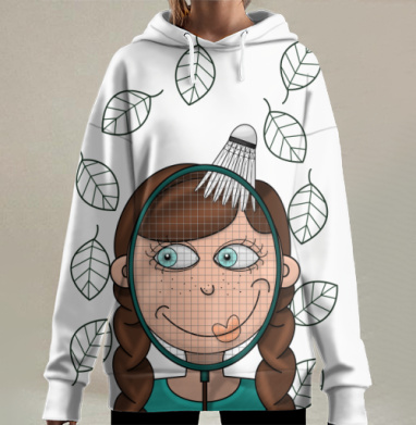Девочка с бадминтонной ракеткой и воланом – Детское увлечение спортом, Hoodie Long Oversize 3D