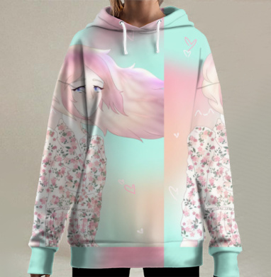 Нежная девушка в цветочном платье под ветром, Hoodie Long Oversize 3D