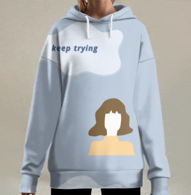 Мотивационная девушка голубой облако продолжай пытаться, Hoodie Long Oversize 3D