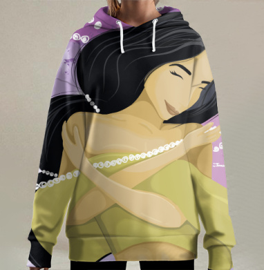 Девушка обнимает себя в лиловом тепле тела, Hoodie Long Oversize 3D