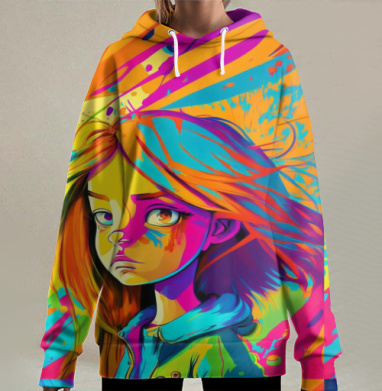 Яркая девушка в красках эмоций и чувств, Hoodie Long Oversize 3D
