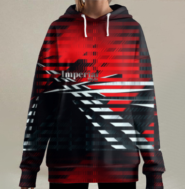 Красно Черный Глитч Имперский Стиль Imperial style, Hoodie Long Oversize 3D