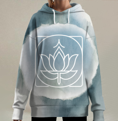 Спокойный лотос с акварельным фоном для расслабления, Hoodie Long Oversize 3D