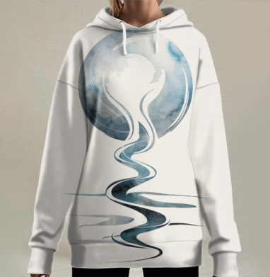 Голубой абстрактный поток жизни течения реки, Hoodie Long Oversize 3D