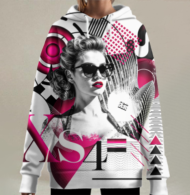 Женщина с солнечными очками геометрические фигуры дерзкая энергия, Hoodie Long Oversize 3D