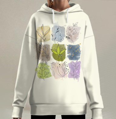 Минималистичные ботанические акварельные панели, Hoodie Long Oversize 3D
