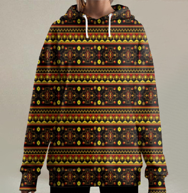 Яркий этнический орнамент с геометрическими фигурами навсегда, Hoodie Long Oversize 3D