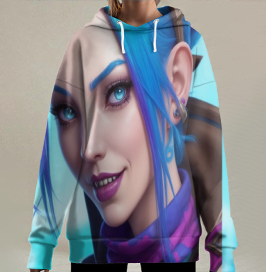 Яркая фантазийная героиня синие волосы последний взгляд, Hoodie Long Oversize 3D
