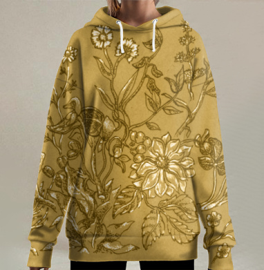 Винтажная ботаническая иллюстрация дикого луга, Hoodie Long Oversize 3D