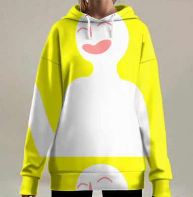 Радостный человек машет в ярко желтом фоне, Hoodie Long Oversize 3D