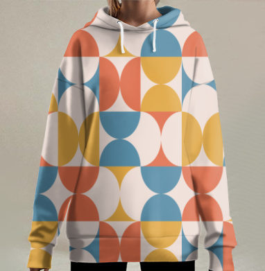 Геометрический паттерн в стиле Mid-Century Modern, Hoodie Long Oversize 3D