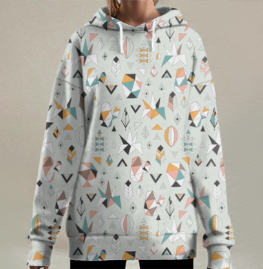 Геометрическая гармония с индейскими мотивами, Hoodie Long Oversize 3D