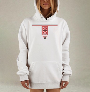 Традиционный славянский орнамент крестиком вышивка русский стиль, Hoodie Mjhigh Dig, оверсайз, утепленная