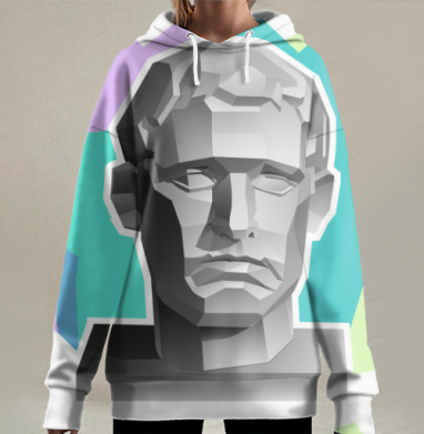 Геометрический бюст римского императора в пастельном фоне, Hoodie Long Oversize 3D