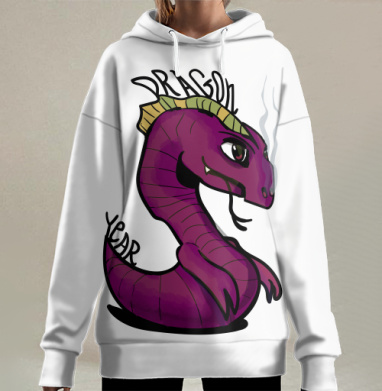 Фиолетовый дракон курит дым необычная игра года, Hoodie Long Oversize 3D