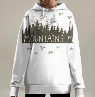 Спокойный горный лес с тремя величественными горами на фоне, Hoodie Long Oversize 3D