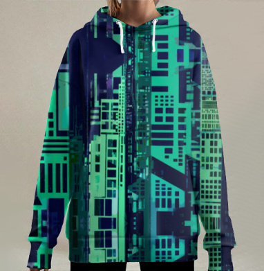 Абстрактный урбанизм: цифровой городской пейзаж, Hoodie Long Oversize 3D