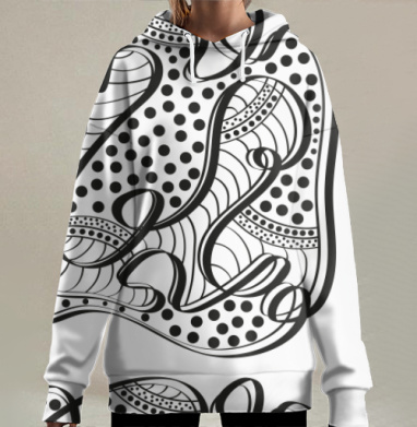 Черно серые абстрактные точки и линии на сером фоне, Hoodie Long Oversize 3D