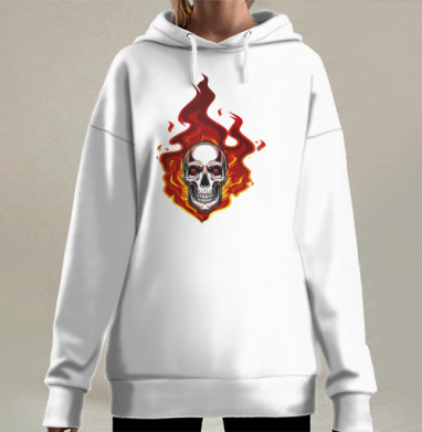 Череп в пламени огня символ силы и энергии, Hoodie Long Oversize 3D