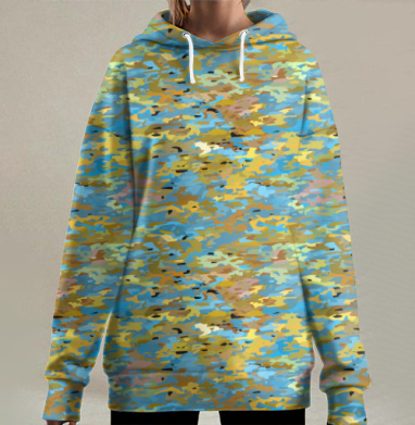 Голубые жёлтые коричневые абстракции насыщенные цвета, Hoodie Long Oversize 3D