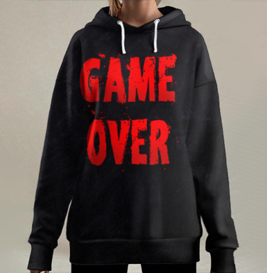 Завершающая надпись игра окончена с красным текстом на черном фоне, Hoodie Long Oversize 3D