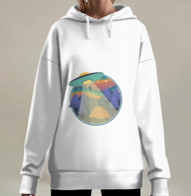 Поиск истины с НЛО и человек в ночном лесу, Hoodie Long Oversize 3D