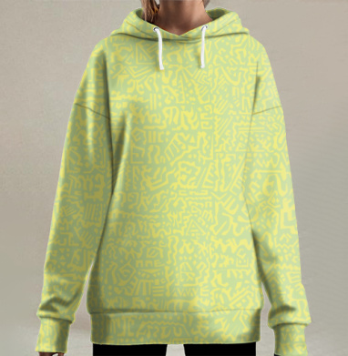 Желтый абстрактный узор с абстрактными линиями лабиринтом, Hoodie Long Oversize 3D