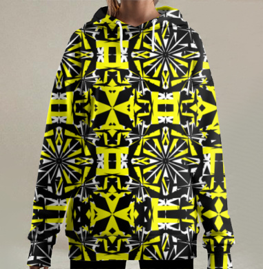 Чёрно Жёлтый Калейдоскопический Узор Создающий Впечатление, Hoodie Long Oversize 3D