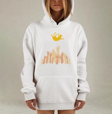 Стремящиеся руки тянутся к парящему желтому коту, Hoodie Mjhigh Dig, оверсайз, утепленная