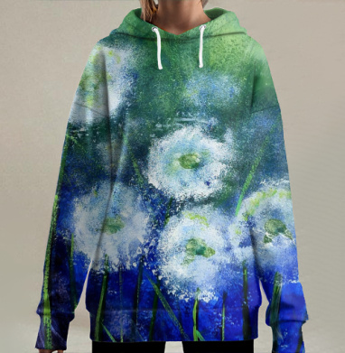 Абстрактные одуванчики полевые цветы фон, Hoodie Long Oversize 3D