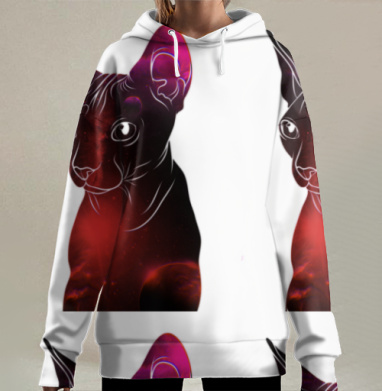 Космический сфинкс с красной подсветкой сияет мистикой взглядом, Hoodie Long Oversize 3D