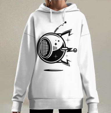 Футуристичный Ретро робот бороздящий небо летящий космический зонд, Hoodie Long Oversize 3D