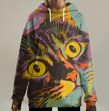 Кот Космос Вселенная Яркий Энергичный, Hoodie Long Oversize 3D