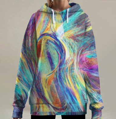 Яркое динамичное цветное движение абстрактное искусство, Hoodie Long Oversize 3D
