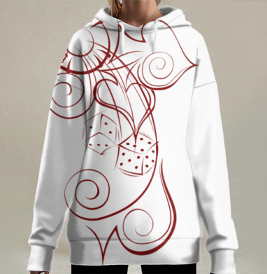 Стилизованный дизайн с игральными кубиками в красном цвете, Hoodie Long Oversize 3D