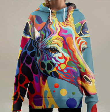 Красочный жираф арт, Hoodie Long Oversize 3D