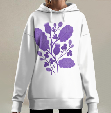 Бесшовный ботанический паттерн в фиолетовых тонах, Hoodie Long Oversize 3D
