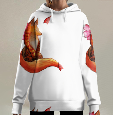 Нежная лиса рассвета с цветком Лис Рассвета, Hoodie Long Oversize 3D