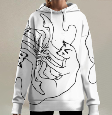 Лисицы в гармонии и балансе движений, Hoodie Long Oversize 3D