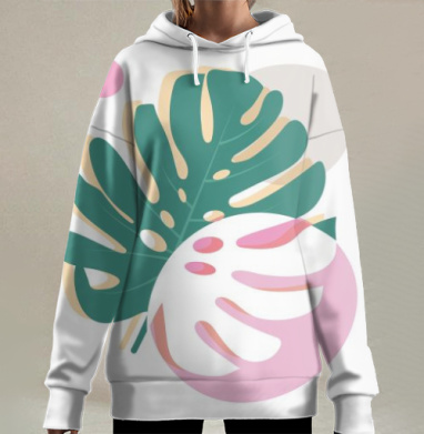 Модные листья монстеры в минималистичном стиле бохо, Hoodie Long Oversize 3D