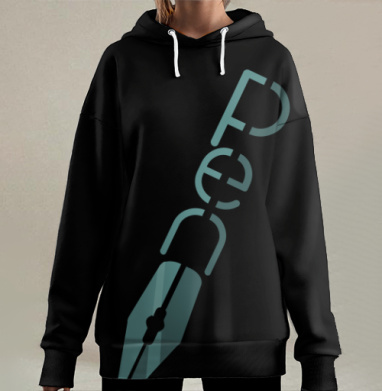 Бирюзовое перо с чернильной каплей – Бирюза и серый, Hoodie Long Oversize 3D