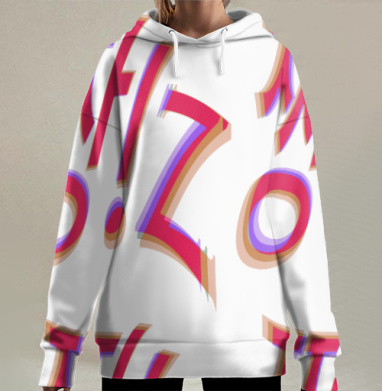 Красные и сдвинутые буквы эффект движения нестабильности, Hoodie Long Oversize 3D