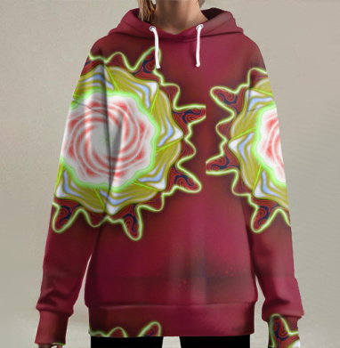 Абстрактная энергия спираль в неоновом свете пульсации, Hoodie Long Oversize 3D