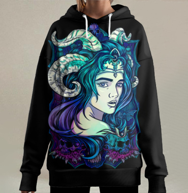 Темная Богиня: мистический портрет в неоновых тонах, Hoodie Long Oversize 3D