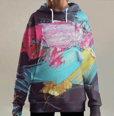 Динамичное абстрактное искусство с импасто, Hoodie Long Oversize 3D