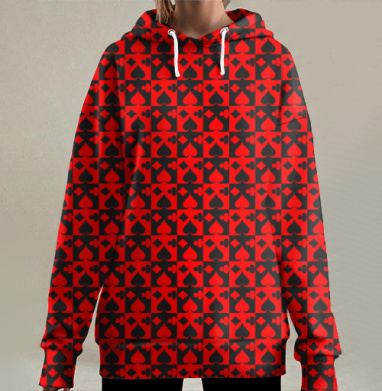 Шахматный принт с карточными мастями, Hoodie Long Oversize 3D