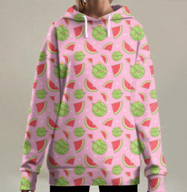 Летние свежие арбузы и милые фрукты для любителей милых персонажей, Hoodie Long Oversize 3D